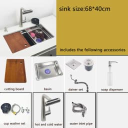 Undermount Kitchen Sink 304 Stainless Steel Above Mount Sinks with Waterfall Faucet Multifunction Single Washing Basin