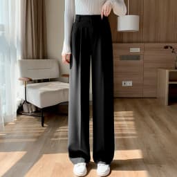 Casual Drapey Wide Leg Suit Pants Women's Spring Autumn Loose Elastic Waist Straight Cut Loose Trousers Fashionable plus Size