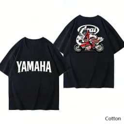 2026 YAMAHA White Oversized Retro Racing Print Cotton T-Shirt Unisex Breathable Biker Street Top