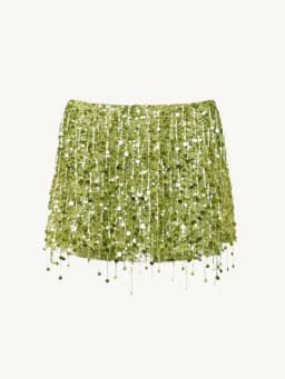 Women's Olive Green Sequin Fringe Midi Skirt Sparkly Tassel Party Skirt for Evening Clubwear 2025 Festival New Sexy Lady Skirts