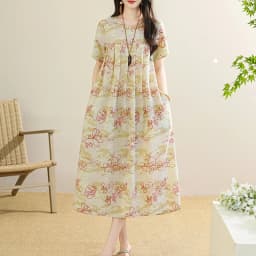 New 2025 Summer Dress For Women Plus Size Dress Casual Short Sleeve Boho Vintage Print Long Maxi Dress Beach Women Clothing