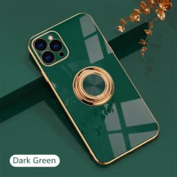 Luxury Plating Silicone Case For iPhone 16 15 14 13 12 11 Pro Xs Max Mini SE XR 8 Metal Ring Holder Stand Shockproof Soft Cover