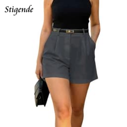 Stigende Women Summer Wide Leg Shorts Solid Color Loose Fit Pocket Shorts