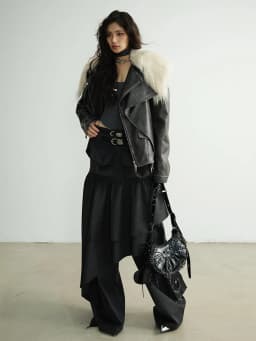 [EAM] High Elastic Waist Black Pleated Ruffles Long Wide Leg Pants New Trousers Women Fashion Tide Spring Autumn 2026 1DH8255