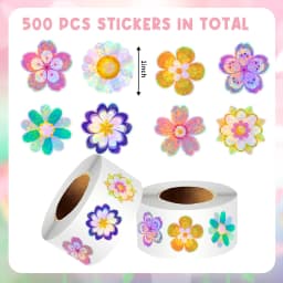 500pcs 1" Laser Flower Sticker Roll Cute Flower Shape Sealing Sticker Color Waterproof Self-adhesive Sticker Gift Packaging Stic