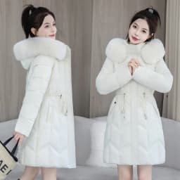 Fashionable Winter down Cotton Jacket Women's Mid-Length Slim Fit Korean Style Cotton Coat with Large Fur Collar Trendy