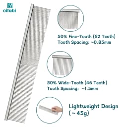 OITABI 24.5cm Extra-Long Professional Pet Grooming Comb with Long Tooth, Semi-Dense & Semi-Wide Row Comb for Cat Dog Round Tooth
