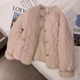 2026 Korean Sle Winter New Arrival Pink Lamb Velvet Cotton Coat Women's Thiened Round Neck Cotton Coat Loose Fit Long Sleeve