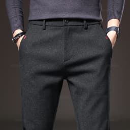 Autumn Winter Men's Casual Pants Solid Color Business Elastic Waist Slim Fit Stretch Thick Gray Black Blue Cotton Trousers Male