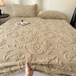 European Style Jacquard Plush Fitted Sheet Winter Thick Warm Fleece King Mattress Cover with Deep Pocket Single Double Bed Sheet