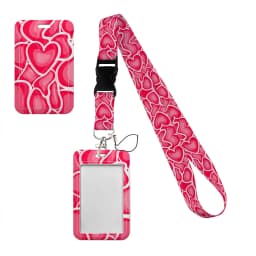 Simple Marble Heart Rainbow Card Holder with Buckle Lovely Hanging Rope ID Pass Hang Accessories Holder Lanyard Passr Case