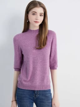 Wool Top Women's Sweater Knitwears Short Sleeve Pullover 100% Wool Half Turtleneck Sweater for Women Knit Jumper Female Clothing