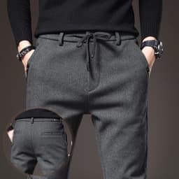 Autumn Winter Men's Casual Pants Solid Color Business Elastic Waist Slim Fit Stretch Thick Gray Black Blue Cotton Trousers Male