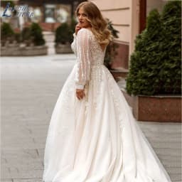 LAYOUT NICEB Vintage A-Line Plus Size Wedding Dresses Classic Long Puff Sleeves Bridal Gowns Backless Tulle Robe De Mariee 2024