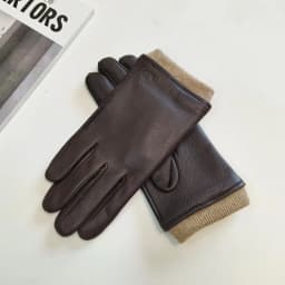Men's Deer Skin Gloves Warm Wool Knitted Driving Cycling Leather Gloves