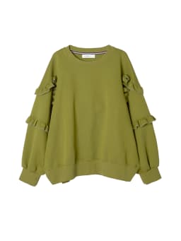 imakokoni Olive Green Ruffled Sleeve Crew Neck Sweatshirt Tops Women's Hoodies & Sweatshirts Casual Female Clothing for Women