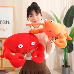 20-80CM Kawaii Cartoon Simulation Anime Stuffed Big Lobster Plush Toy Cute Crab Plush Toy Lobster Hat Handmade Doll