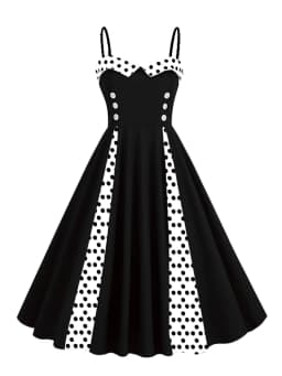 Tonval Sweetheart Neck Spaghetti Strap Double Breasted Long Dress 50s Pinup Vintage Polka Dot Women Party Sexy Dresses