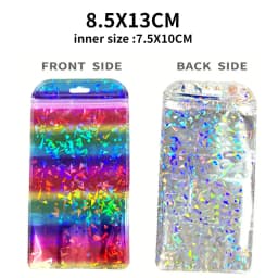 50pcs Long Iridescent Ziplock Bag Transparent Laser Plastic Seal Bags for DIY Jewelry Display Handicrafts Nail Eyelash Packaging