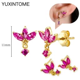 925 Silver Ear Needle Rose Red Hoop Earrings For Women Exquisite Water Drop/Flower/Heart Crystal Piercing Huggie Earring Jewelry