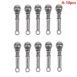 10Pcs Dollhouse Retro Alloy Music Microphone Pendant Simulation Stereo Mic DIY Doll House Decoration Toys Accessories