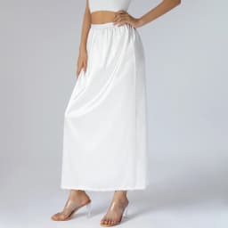 Elastic Waist Inner Lining Midi Skirt Women Solid Color Satin Half Slip Underskirt Long Underskirt for Ladies White/Black/Yellow