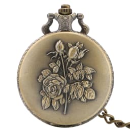 Vintage Bronze Flowers Quartz Analog Pocket Watch Gift Men Women Necklace Pendant Pocket Clock Arabic Numerals Dial Retro Watch