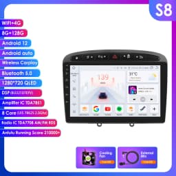 Hizpo 9inch 2Din Wireless CarPlay Android Auto Car Radio for 308 308S 408 2012 - 2020 Headunit DSP RDS BT 4G GPS Navi 360° CAM