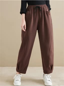 Winter New Trendy Warm Fleece Thick Oversize Loose Casual Trouser Women Solid Color Elastic Waist Versatile Premium Sweatpants