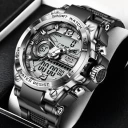 LIGE Men Sport Watch 50M Waterproof Dual Display Analog Digital Watch LED Backlight Chronograph Quartz Wristwatch Gift Box Set
