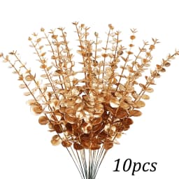 10Pcs Gold Artificial Eucalyptus Stems Leaves Faux Eucalyptus Branches 38cm Wedding Home Decor Christmas Garland DIY Ornament