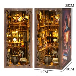 Zuuton DIY Wooden Book Nook Shelf Insert Kit Japanese Alley Miniature Model with LED Light 3D Puzzle Bookend Creative Gift Home