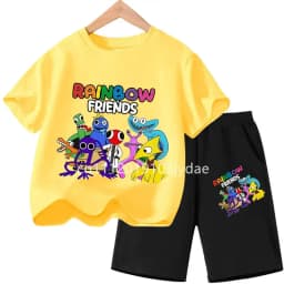 Summer Short Sleeve Tshirt Set Cartoon Tee Tops Game Anime Shirts Camiseta Kids Rainbow T-shirt Friends Girls Boys Clothes