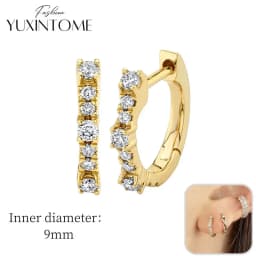 925 Sterling Silver Ear Needle Hoop Earrings Crystal Circle Small Huggie Earrings for Women Simple Females Girls Jewelry