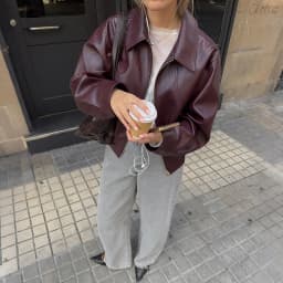 Elegant Red Wine Color Flip Collar Leather Jacket Women's Early Autumn Versatile PU Leather Coat American Style Fashionable Top