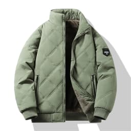 Windproof Thermal Diamond Quilted Jacket Men Winter Men's Fleece-Lined Thickened Parkas Man Cuff Design Stand-Up Collar Jackets