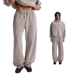 Custom LOGO men's new short BOXY version 370G heavy fleece worn old hooded sweater scimitar wide leg trousers couple suit