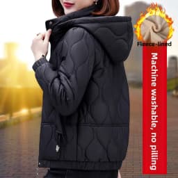 Women's Short down Cotton Jacket Warmth Outerwear Winter Coat plus Size Fluffy Coat Slimming Thickened Long Sleeve Zipper