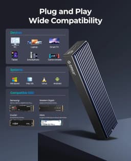ORICO M.2 NVMe SSD Enclosure, USB 3.1 Gen 2 (10 Gbps) PCIe External Adapter NVMe Case for 2230/2242/2260/2280 M.2 SSD up to 8TB