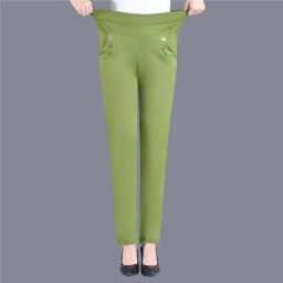 Plus Size Casual Women Elastic Basics Pencil Pants Straight Trousers OL Candy Colors High Waist Ankle-Length Pants Middle-aged