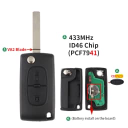 2 Button 433Mhz ID46 PCF7961 Chip For Peugeot 207 307 308 407 607 For Citroen C2 C3 C4 Berlingo Picasso Remote Car Key ASK/FSK