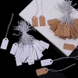 100pcs/lot Jewelry Small Tags Square Blank Tags Card Cowhide Elastic Thread Hanging Tags Price Tag Jewelry Display Marking Label
