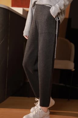 Pure Cashmere Pants with Open Pocket, Feet Show Legs, Casual Harem Pants, Knitted Pants, New, Autumn and Winter