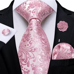 Floral Pink Ties For Men Wedding Party Man Tie Handkerchief Brooch Cufflinks Set Men Accessories Gravata