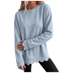 Womens Oversized Crewneck Sweatshirts Scalloped Casual Pullover Tops Sweatshirt Womens
