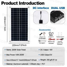 SOECOPO 10000W External Solar Panel Camping 100A Controller Solar Kit Home DC 12V - AC 110V/220VInverter 2*200W Solar Panels