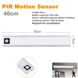 USB Rechargeable Bar Light Hand Sweep Sensor/PIR Motion Induction Kitchen Stair Hallway Night Lighting 20cm/40cm Magnetic Mount