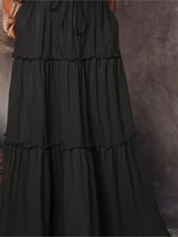 Women's Spring Autumn New Long Skirt Solid Color Fashionable Mushroom Layered Skirt High Waist Elastic Ruffle Skirt