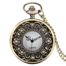 Vintage Bronze Flowers Quartz Analog Pocket Watch Gift Men Women Necklace Pendant Pocket Clock Arabic Numerals Dial Retro Watch