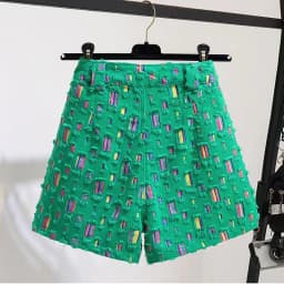 2025 Summer New Personalized Perforated Colorful Patch Denim Shorts Women's Street Clothing High Waist Slim Wide Leg Pants